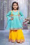 Buy_Little Bansi_Blue Kurta And Dupatta Georgette Embroidered Thread Floral Work Sharara Set _at_Aza_Fashions