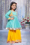 Little Bansi_Blue Kurta And Dupatta Georgette Embroidered Thread Floral Work Sharara Set _at_Aza_Fashions