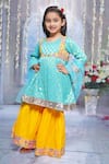 Buy_Little Bansi_Blue Kurta And Dupatta Georgette Embroidered Thread Floral Work Sharara Set 