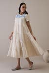 Buy_RoohbyRidhimaa_Ivory Handloom Silk Organza Embroidered Floral Round Afsaa Dress 