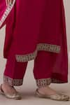 RoohbyRidhimaa_Magenta Kurta And Pant Viscose Raw Silk Hand Embroidered Zari Leaf Jalsa Set _Online_at_Aza_Fashions