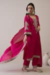 Buy_RoohbyRidhimaa_Magenta Kurta And Pant Viscose Raw Silk Hand Embroidered Zari Leaf Jalsa Set _Online_at_Aza_Fashions