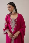 Buy_RoohbyRidhimaa_Magenta Kurta And Pant Viscose Raw Silk Hand Embroidered Zari Leaf Jalsa Set 