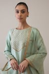 Buy_RoohbyRidhimaa_Blue Kurta And Pant Viscose Raw Silk Embroidered Zari Round Jaziraa Set _Online_at_Aza_Fashions