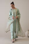 RoohbyRidhimaa_Blue Kurta And Pant Viscose Raw Silk Embroidered Zari Round Jaziraa Set _at_Aza_Fashions