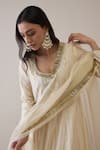 RoohbyRidhimaa_Ivory Kurta And Pant Cotton Embroidered Mirror Round Mallika Anarkali Set _at_Aza_Fashions