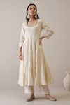 Buy_RoohbyRidhimaa_Ivory Kurta And Pant Cotton Embroidered Mirror Round Mallika Anarkali Set 