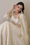 Shop_RoohbyRidhimaa_Ivory Kurta And Pant Cotton Embroidered Mirror Round Mallika Anarkali Set 