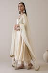 RoohbyRidhimaa_Ivory Kurta And Pant Cotton Embroidered Mirror Round Mallika Anarkali Set _Online