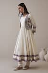 Buy_RoohbyRidhimaa_Off White Pure Chanderi Embroidered Floral Round Maryam Jacket Anarkali Set 