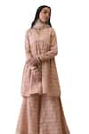 Buy_RoohbyRidhimaa_Peach Kurta And Pant Silk Chanderi Hand Embroidered Gota V Dillagi Gharara Set _Online_at_Aza_Fashions