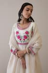 RoohbyRidhimaa_Off White Pure Silk Chanderi Embroidered Floral Round Uzma Anarkali Set _Online