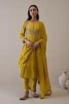 Buy_RoohbyRidhimaa_Yellow Pure Silk Handloom Chanderi Embroidered Floral Vardaah Anarkali Set _at_Aza_Fashions