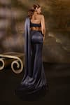 Shop_SAANJH BY LEA_Blue Satin Embellished Pearl One Shoulder Mermaid Saree Gown And Cape _at_Aza_Fashions