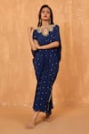 RADHA SHARMA_Blue Moss Crepe Embroidery Pearl Boat Neck Celeste Sequin Kaftan _Online_at_Aza_Fashions