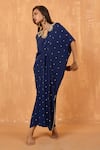 Buy_RADHA SHARMA_Blue Moss Crepe Embroidery Pearl Boat Neck Celeste Sequin Kaftan _Online_at_Aza_Fashions