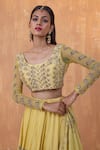 Buy_RADHA SHARMA_Yellow Silk Chanderi Embroidery Pearl Round Neck Gul Sequin Lehenga Set _Online_at_Aza_Fashions