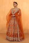 Buy_RADHA SHARMA_Orange Silk Chanderi Embroidery Gullista Dabka And Sequin Bridal Lehenga Set _at_Aza_Fashions