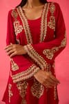 Shop_RADHA SHARMA_Red Georgette Embroidery Pearl Round Neck Clover Bloom Kurta Sharara Set _Online_at_Aza_Fashions