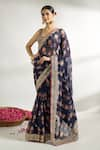 Buy_Gopi Vaid_Blue Cotton Silk Printed Floral Sweetheart Saree With Embroidered Blouse _at_Aza_Fashions