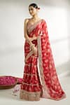 Buy_Gopi Vaid_Red Cotton Silk Printed Floral Sweetheart Layered Pre-draped Saree With Blouse _at_Aza_Fashions