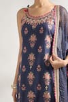 Shop_Gopi Vaid_Blue Kurta And Sharara Cotton Silk Printed Floral Round Strappy Set _Online_at_Aza_Fashions