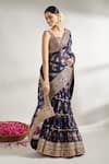 Shop_Gopi Vaid_Blue Cotton Silk Printed Flower Sweetheart Neck Saree With Blouse _Online_at_Aza_Fashions