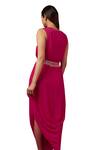 Shop Blue Lotus Design Pink Georgette Embroidery V-neck Neckline Cowl Dress Online at Aza Fashions Shop_Blue Lotus Design_Pink Georgette Embroidery V-neck Neckline Cowl Dress _Online_at_Aza_Fashions