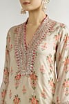 Gopi Vaid_Ivory Cotton Silk Printed Floral V Neck Flower Tunic _at_Aza_Fashions