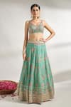 Buy_Gopi Vaid_Green Blouse And Lehenga Cotton Silk Printed Floral V Neck Set _Online_at_Aza_Fashions