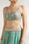 Gopi Vaid_Green Blouse And Lehenga Cotton Silk Printed Floral V Neck Set _at_Aza_Fashions