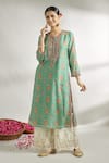 Buy_Gopi Vaid_Green Cotton Silk Printed Floral Round Straight Tunic _at_Aza_Fashions