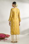 Shop_Gopi Vaid_Yellow Cotton Silk Printed Floral Notched Tunic _at_Aza_Fashions