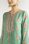 Gopi Vaid_Green Cotton Silk Printed Floral Round Straight Tunic _at_Aza_Fashions