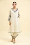 Buy_Shipraa Grover_White Chanderi Embroidered Resham V Neck Rheya Kurta Palazzo Set _at_Aza_Fashions