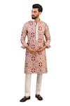 Rabani & Rakha_Ivory Georgette, Cotton Embroidery Mughal Thread Kurta With Pant _Online_at_Aza_Fashions