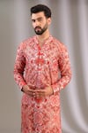 Rabani & Rakha_Ivory Georgette, Cotton, Silk Sequins, Resham Paisley Kurta With Pant _at_Aza_Fashions