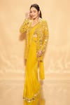 Buy_Seema Gujral_Yellow Georgette Embroidered Mirror Scoop Pre-draped Work Saree Set With Jacket _at_Aza_Fashions