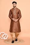 Buy_Arihant Rai Sinha_Brown Dupion Embroidered Thread Floral Butti Kurta With Patiyala _at_Aza_Fashions