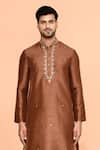 Buy_Arihant Rai Sinha_Brown Dupion Embroidered Thread Floral Butti Kurta With Patiyala _Online_at_Aza_Fashions