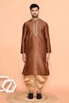 Shop_Arihant Rai Sinha_Brown Dupion Embroidered Thread Floral Butti Kurta With Patiyala _Online_at_Aza_Fashions