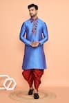 Buy_Arihant Rai Sinha_Blue Silk, Denim Embroidery Floral Thread Kurta With Patiyala _at_Aza_Fashions