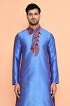 Buy_Arihant Rai Sinha_Blue Silk, Denim Embroidery Floral Thread Kurta With Patiyala _Online_at_Aza_Fashions