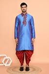 Shop_Arihant Rai Sinha_Blue Silk, Denim Embroidery Floral Thread Kurta With Patiyala _Online_at_Aza_Fashions