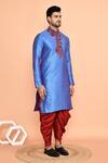 Arihant Rai Sinha_Blue Silk, Denim Embroidery Floral Thread Kurta With Patiyala _at_Aza_Fashions