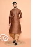 Buy_Arihant Rai Sinha_Brown Dupion Embroidered Mirror Neck Kurta With Patiyala _at_Aza_Fashions