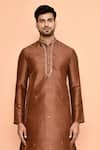 Buy_Arihant Rai Sinha_Brown Dupion Embroidered Mirror Neck Kurta With Patiyala _Online_at_Aza_Fashions