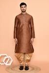 Shop_Arihant Rai Sinha_Brown Dupion Embroidered Mirror Neck Kurta With Patiyala _Online_at_Aza_Fashions