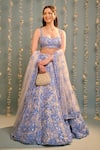 Buy_Seema Gujral_Blue Net Embroidered 3d Florals Sweetheart Lehenga_at_Aza_Fashions