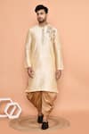 Shop_Arihant Rai Sinha_Beige Denim, Silk Embroidery Botanical Kurta With Patiyala 
